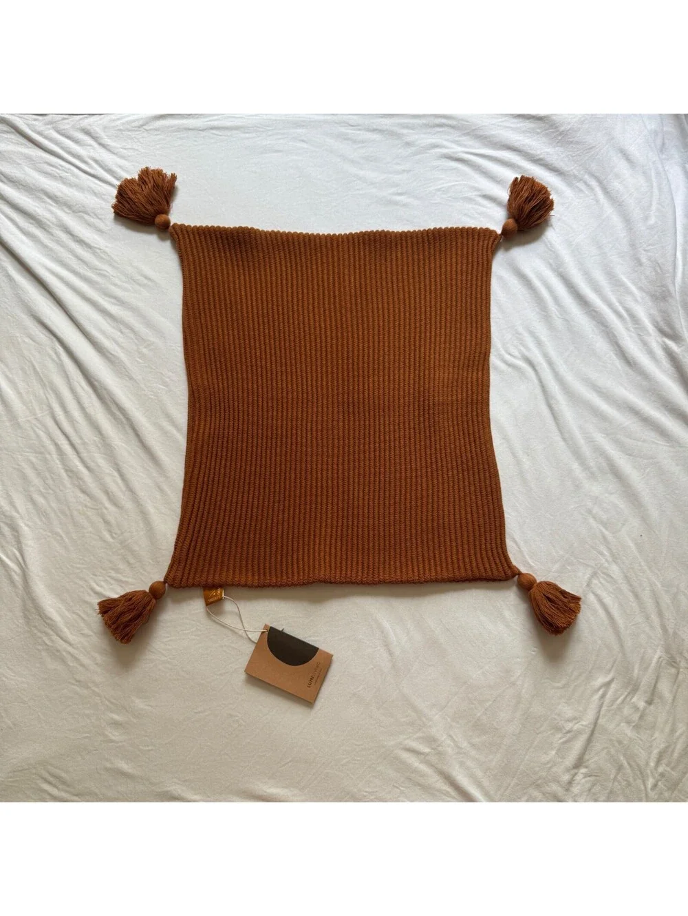 Burnt Orange 100% Cotton Textured Rib Knit ThrowPillow Cover Tassels Modern Home